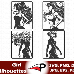 Silueta de mujer fuerte, chicas poderosas svg, mujer feroz png, reina del fitness dxf, vector de mujer segura, clipart de diva independiente