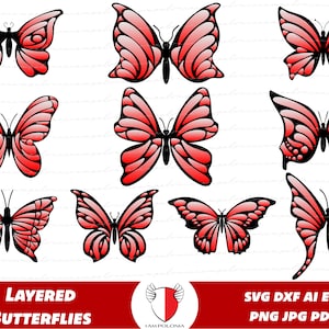 Layered butterfly svg bundle, butterfly template, silhouette of butterflies dxf, wings cut file for cricut, butterfly stencil for laser cut