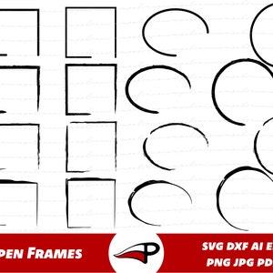 Split Borders SVG Bundle, Open Frames PNG Set, Outline Rectangle, Square, Circle en Oval Laser Cut voor Cricut en Glowforge