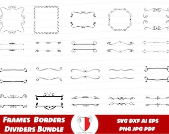 Handritade digitala ramar, ramar, avdelare, bröllopsclipart, vektor, Cricut, silhuett, klippfil, svg, dxf, ai, eps, png, jpg