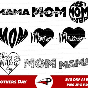 Pacchetto SVG per la festa della mamma, pacchetto PNG regalo per la mamma, set di clipart per la mamma, vettore di carta per la festa della mamma felice, file tagliati al laser mamma