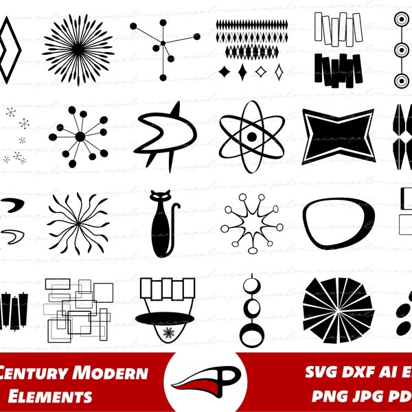 Mid Century Modern SVG Bundle, Retro PNG Design Elements and Shapes, Atomic clipart files - retro mid century shapes jaren 1950 cut bestanden