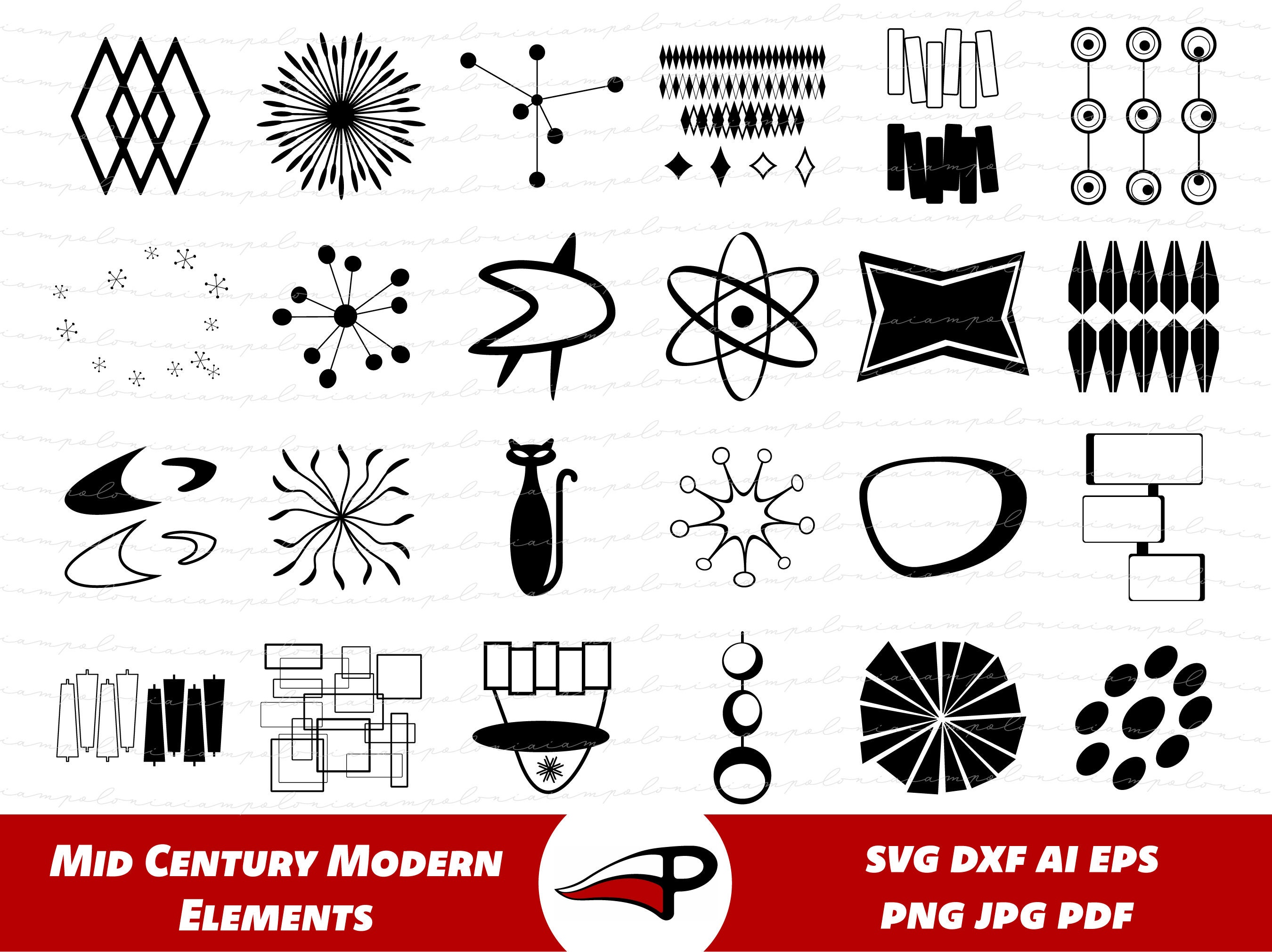 Mid Century Modern Geometric Shapes Stencil