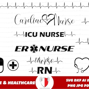 Krankenschwester svg, RN Clipart, ICU Krankenschwester Cut File, Stethoskop svg, Notfall Krankenschwester Vektor, Herz Krankenschwester für Cricut, EKG digitale Datei Silhouette