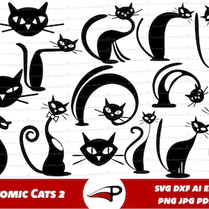 Atomic Cat SVG Bundle,  Kitty Kitten Clipart, Mid Century Modern Cat PNG Pack, Laser Cut Files or Cricut and Glowforge