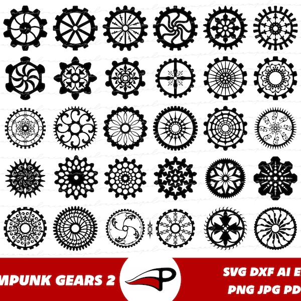 Steampunk Gears SVG Bundle, Sprocket Png, Cogs and Gear Wheel Clipart, Toothed Wheel SVG, Steampunk Gears for Cricut and Glowforge