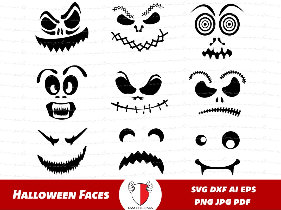 Halloween Faces Bundle, Scary Faces SVG, Jack O Lantern PNG, Cute Ghost ...