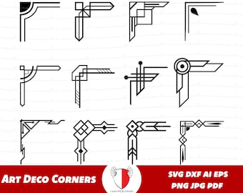 Art Deco Corner Frames SVG, Vintage Retro Corner PNG, Artdeco Border Clipart, Frame Design Elements, Antique Border Black Silhouette Cricut