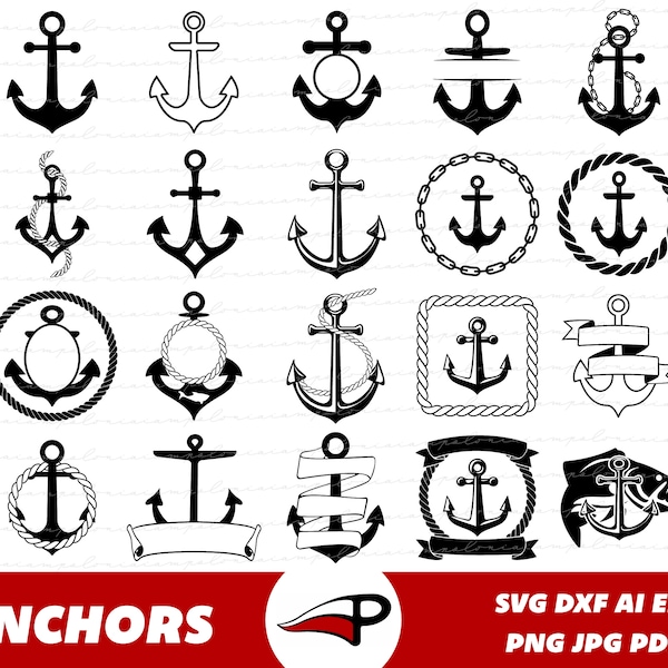 Anchor Svg Bundle, Nautical Png Pack, Boat Anchor Clipart Set, Ship Anchor Laser Cut Files for Glowforge and Cricut