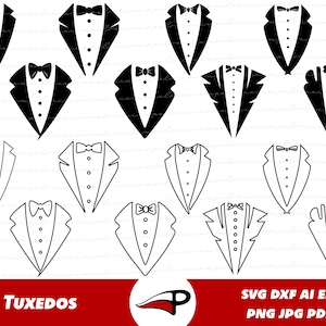 Tuxedo svg bundle, Tux PNG Pack, Suit Clipart, Wedding decor svg, Bachelor bowtie DXF, Groom Black Tie SVG