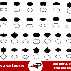 Pacote SVG de etiquetas, conjunto de tags PNG, clipart de formas de tags de nome, quadros de guias, arquivos cortados a laser para Cricut, Silhouette e Glowforge