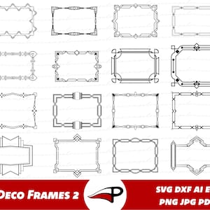 アールデコ フレーム SVG バンドル、ヴィンテージ レトロ PNG、フレーム クリップ アート、アールデコ クリップ アート、フレーム デザイン要素、アンティーク ボーダー シルエット Cricut