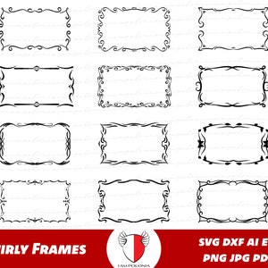 Swirly frames svg bundel, swirly border cliparts, decoratief rechthoekig frame voor snijmachine, divider png bundel pack voor Cricut