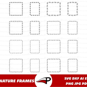 Couronne cadre svg, carré nature frontière png, décor de Noël, fleur frontière clipart pour Cricut et Glowforge
