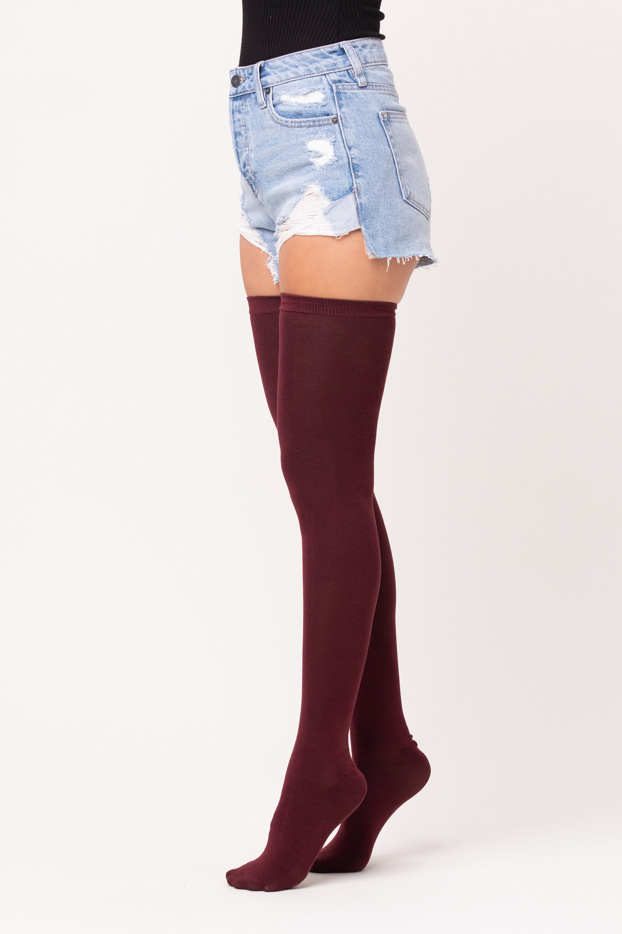 Solid Burgundy Thigh High Socks - Etsy