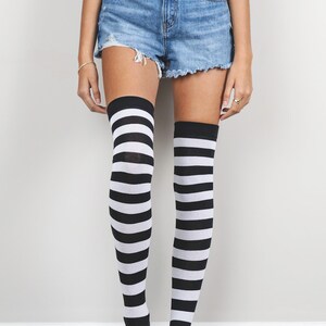 Black and White Striped Thigh High Socks - Etsy