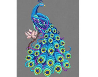 Embroidery design peacock bird pes 4x4 5x7 6x10