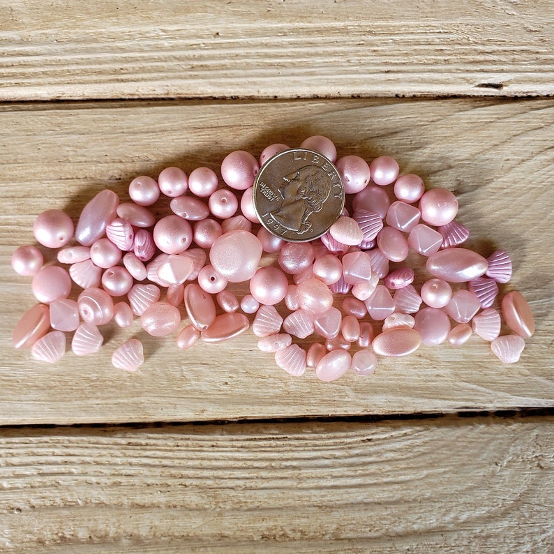 Czech Beads Pressed Mix Shell Pink Dark Pink 40 grams Dusty Rose Light Pink 0924