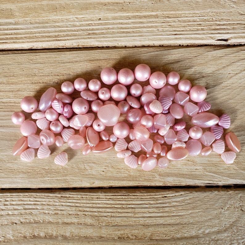 Czech Beads Pressed Mix Shell Pink Dark Pink 40 grams Dusty Rose Light Pink 0924