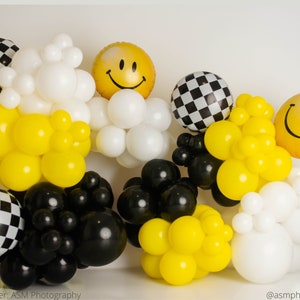 Happy Face Balloon Garland Kit | One Happy Dude, Smiley Face Party, Retro Smiley Face, Cool Dude Birthday, Checkered Balloons, 1st Bday Boy
