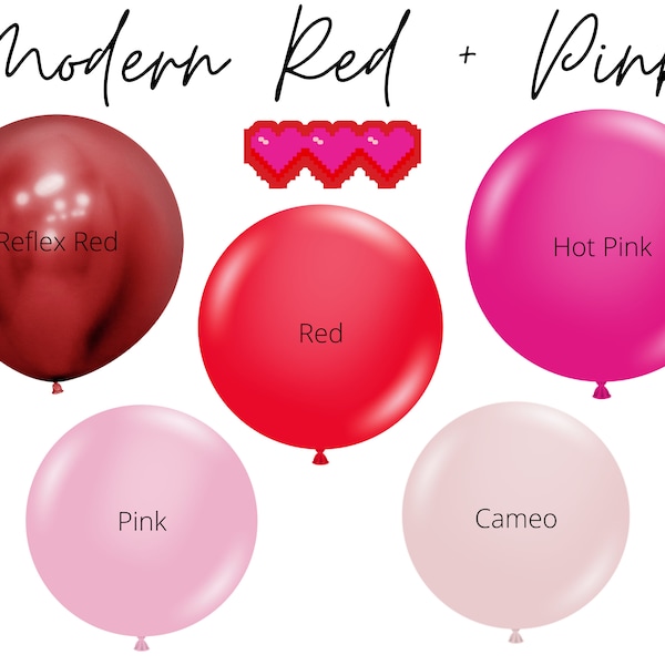 Modern Red + Pink Biodegradable Balloons / Retro Pink Red Bridal Shower, Wavy Bridal Shower, Bright Red Hot Pink, Modern Pink Bachelorette