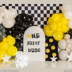 Retro Smiley Balloon Garland Kit | Yellow Smiley First Birthday, Retro One Happy Dude Theme, Groovy Baby Shower, Happy Face Party Decor