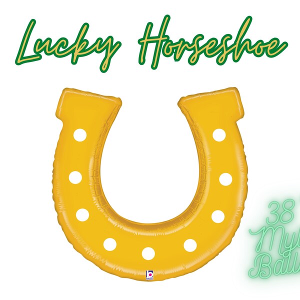Lucky Horseshoe Mylar Balloon / 25" Gold Horseshoe Foil Balloon, Horse Birthday Party, Boho Horse Theme, Kentucky Derby Party, Saddle Club