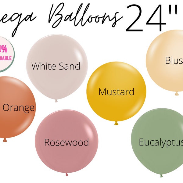 24 Inch Mega Balloons / Jumbo Balloons for Helium, Matte Round Latex, Birthday Party, Baby Shower, Wedding, Giant Balloon Bouquet