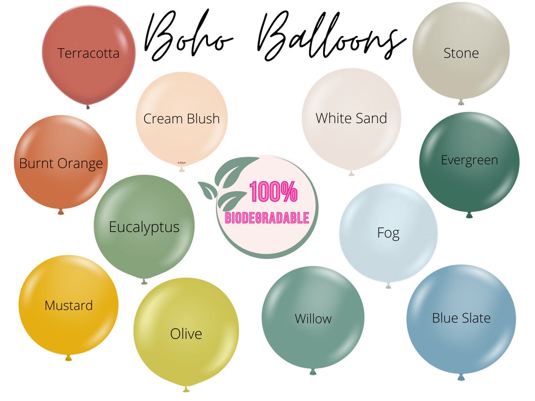 Biodegradable Eco Latex Balloons / Boho Balloon Arch, Mustard, Beige, Burnt Orange, Blue Slate ...