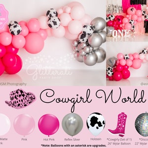 Cowgirl Balloon Garland Kit / Let's Go Girls Theme, Cowgirl Balloon Arch, Pink Silver Cow Balloon Banner, Cowgirl 1st Birthday, Western Bach