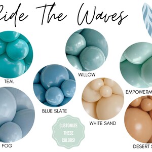 Ride The Waves Surf Color Palette / Surf Balloon Garland, The Big One Birthday Theme, Modern Surf, Boho Surf Party, Vintage Surf, Beach Club