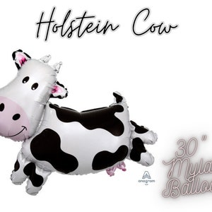30 Holstein Cow Mylar Balloon / Anagram Balloons, Cow Birthday Party, Moo I'm Two, Farm Birthday Theme, Barnyard Baby Shower, Farm Animal image 1