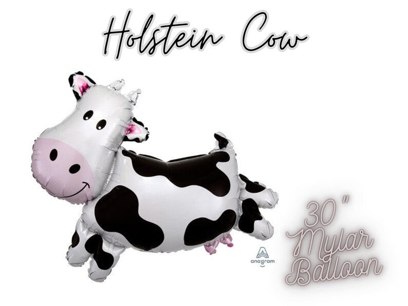 30 Holstein Cow Mylar Balloon / Anagram Balloons, Cow Birthday Party, Moo I'm Two, Farm Birthday Theme, Barnyard Baby Shower, Farm Animal image 1