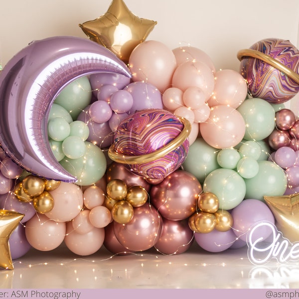 Aurora Galaxy Garland DIY Kit | Girl Space Birthday, Outer Space Party, Pastel Pink Gold Girl Space Baby Shower, Pink Astronaut Balloon Arch