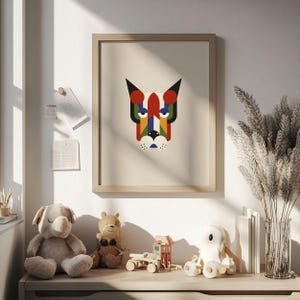 Abstract Geometric Colourful Doberman Dog Art for Nursery | Nursery Decor, Wall Art for Dog Lovers | Giclée Fine Art Print
