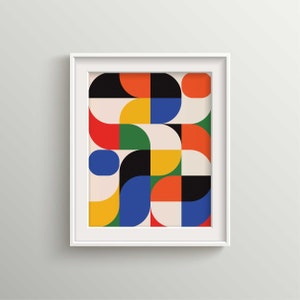 Geometric Bauhaus Wall Art | Modern Mid-Century Print | Unframed