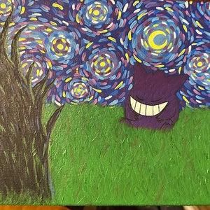 Pintura/obra de arte personalizada de Pokémon Starry Night que brilla en la oscuridad