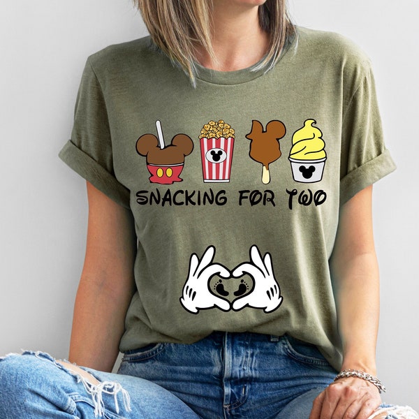 Disney-Urlaubsshirt, Snacking For Two-Schwangerschaftsankündigungsshirt, Disney-Shirts für Frauen, lustiges Mom to be T-Shirt