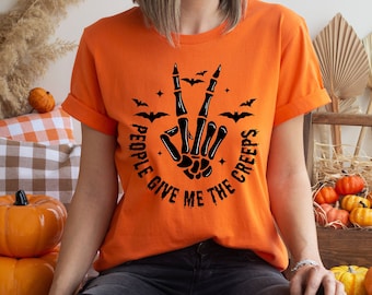 People Give Me The Creeps T-Shirt, Horror Shirt, Horror Gift For Men, Halloween Shirt, Skeleton Hand Tee, Witch Vibes Shirt, Spooky Season
