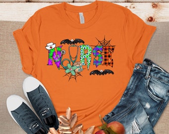 Camisa divertida de Halloween de enfermera, camiseta de enfermera de UCI, camiseta de temporada espeluznante, camiseta Rn, tecnología de farmacia, regalo de otoño
