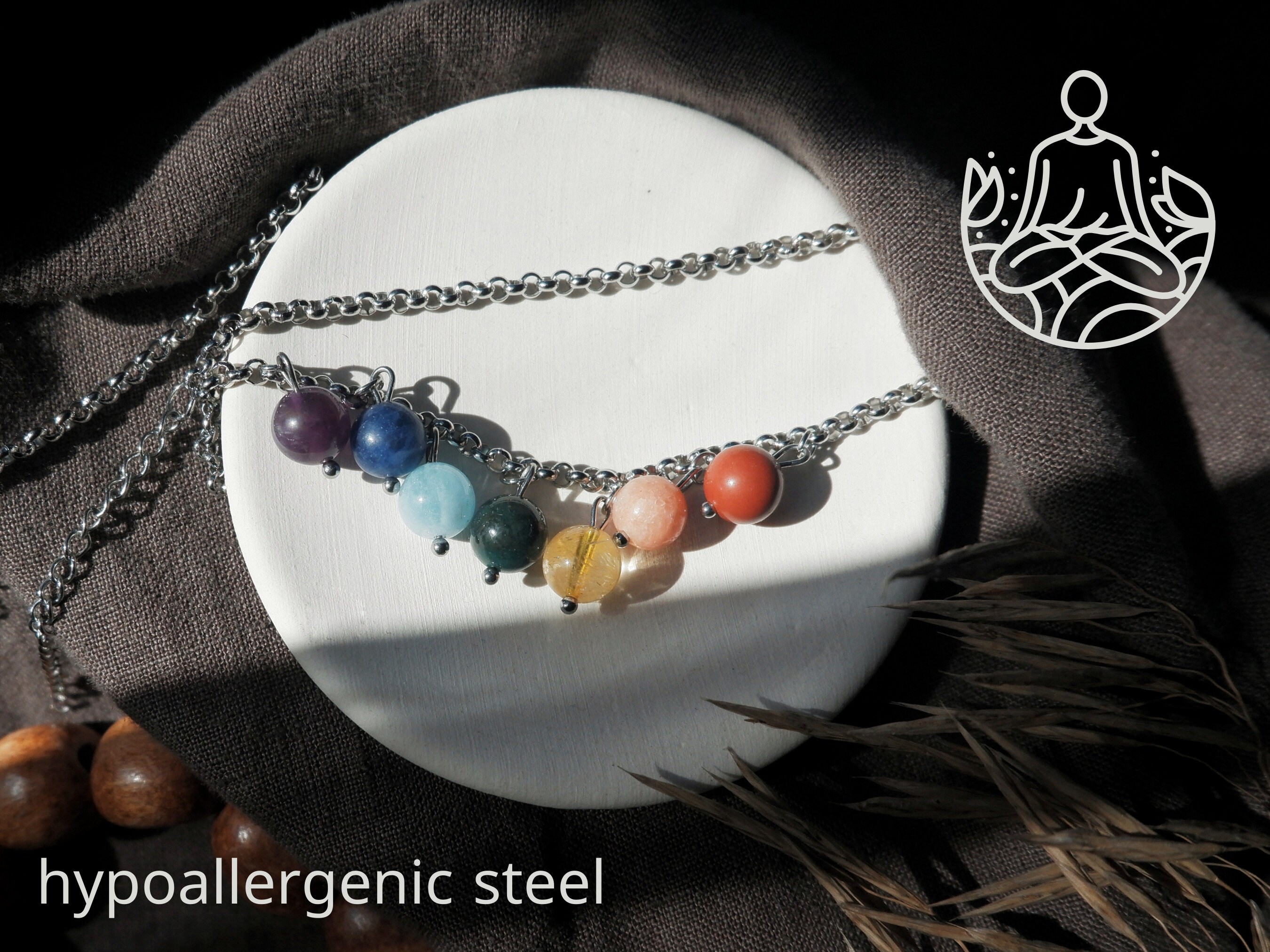 7 Chakra Healing Gemstone Necklace Crystal Chakra Necklace Etsy UK