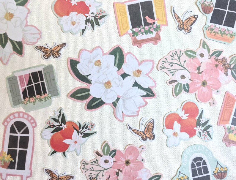 17 pcs cardstock epherma oranges florals butterflies