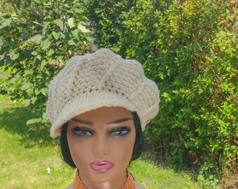 Women Crochet-style Stitching Short Brim 21 inch Newsboy Suede Beige Bohemian Boho Hat, Newsboy Cap, Crochet Hat, Womens Hat With Brim  main image 4