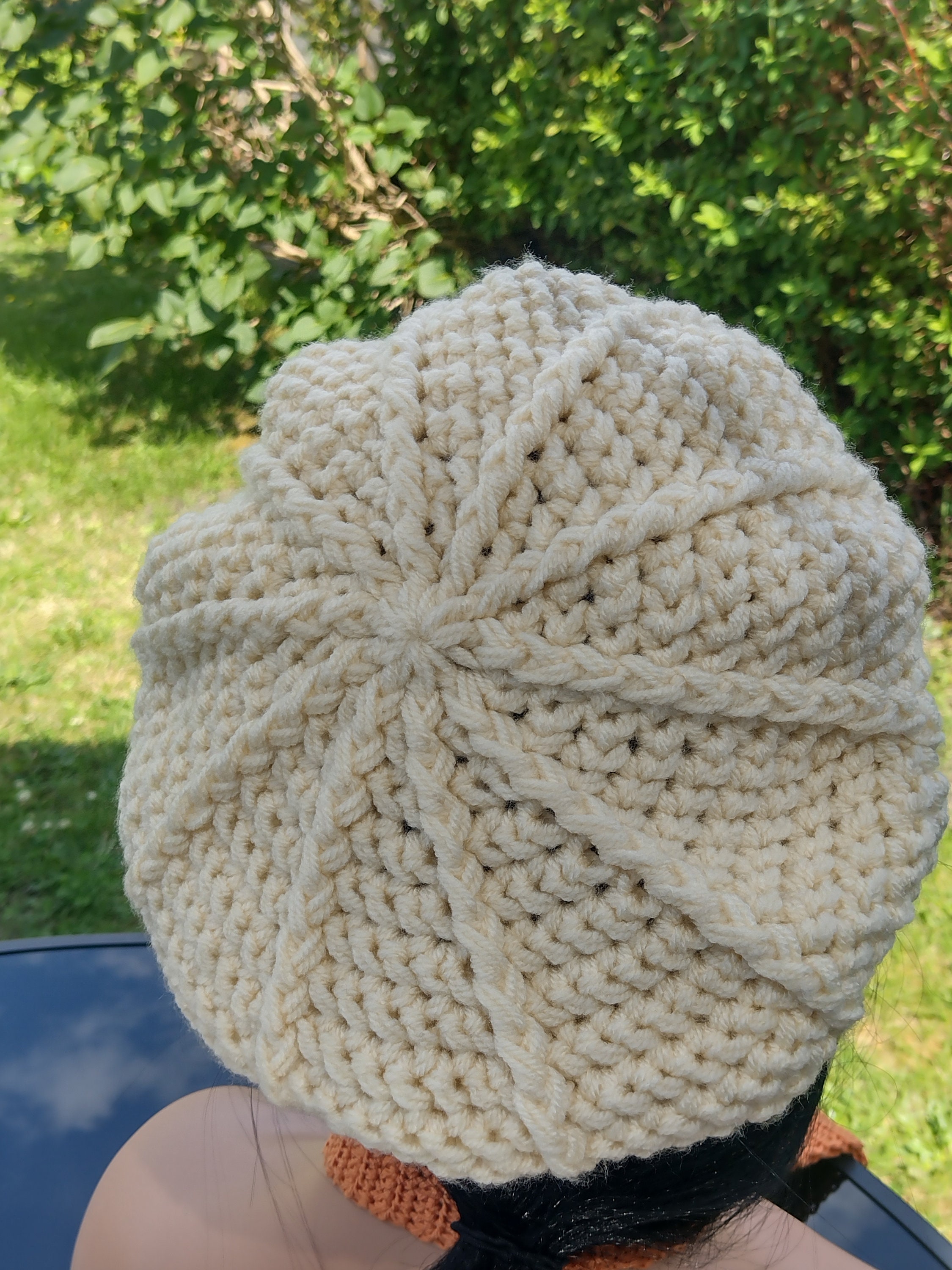 Women Crochet-style Stitching Short Brim 21 inch Newsboy Suede Beige Bohemian Ecru Crochet Bria Set – Easy Clothes North America main image 2