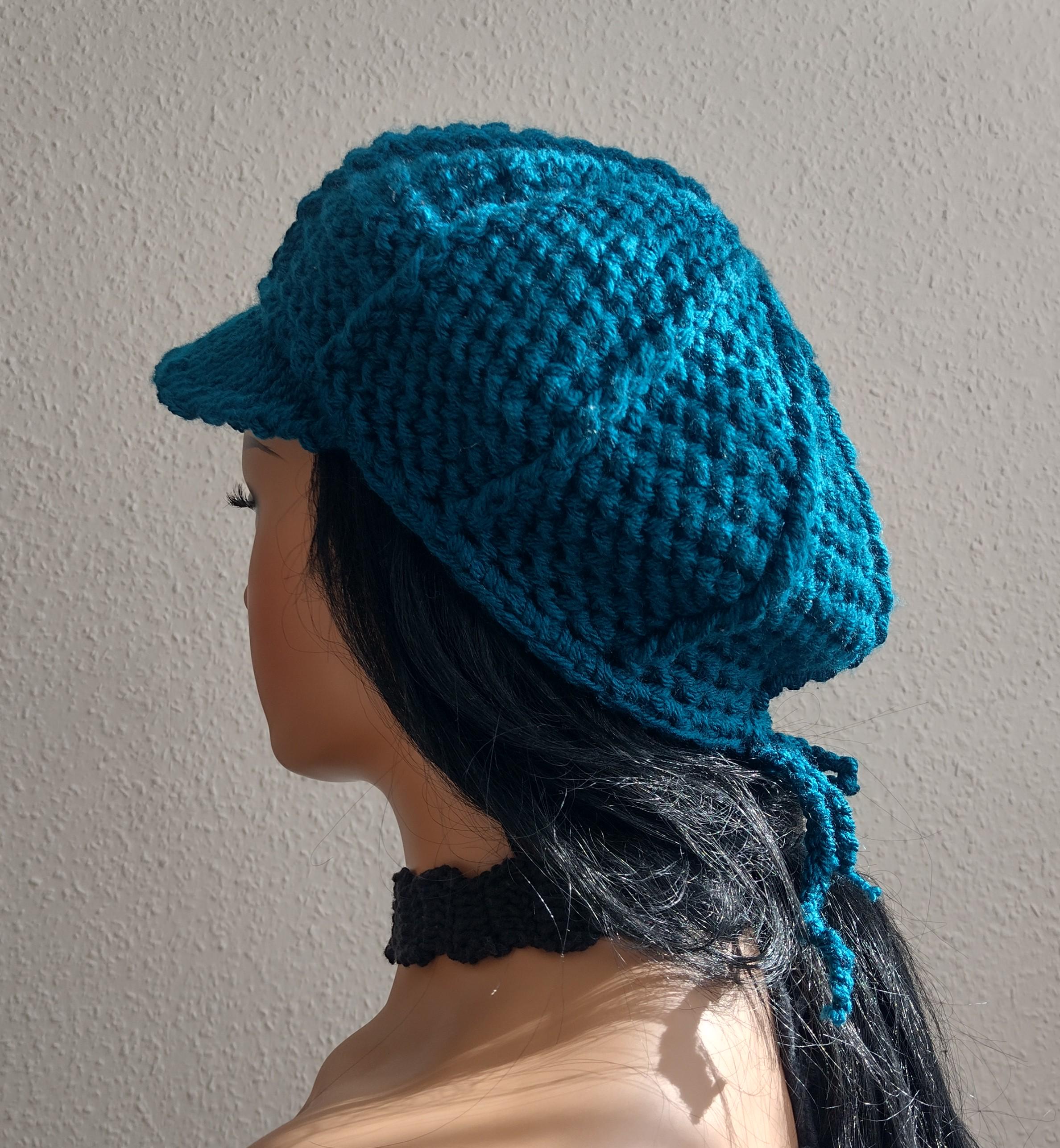Teal Reef Slouchy Hat with a Brim OSFM premade newsboy nature boho cottage Acrylic Multicolor Women main image 2
