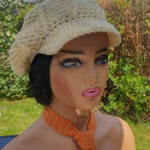 Crochet NEWSBOY HAT, Cream White Unisex , BOHO, Rasta,Hippie, Brim Slouchy,  Ideal Mother's Day Gift, Birthday,Valentines Day Gift. Vintage
