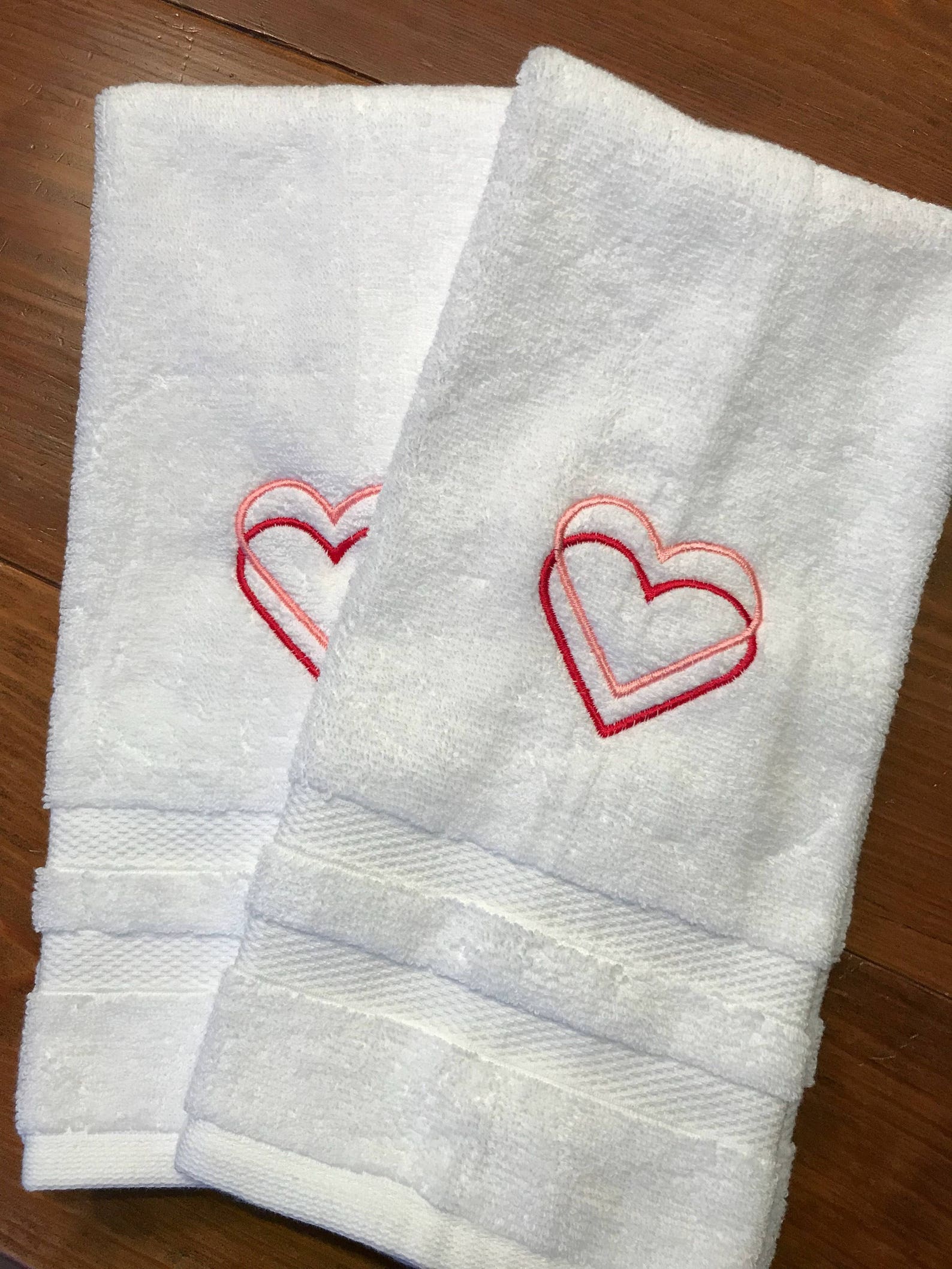 Set of Two Heart Hand Towels Valentine's Day Towels Etsy