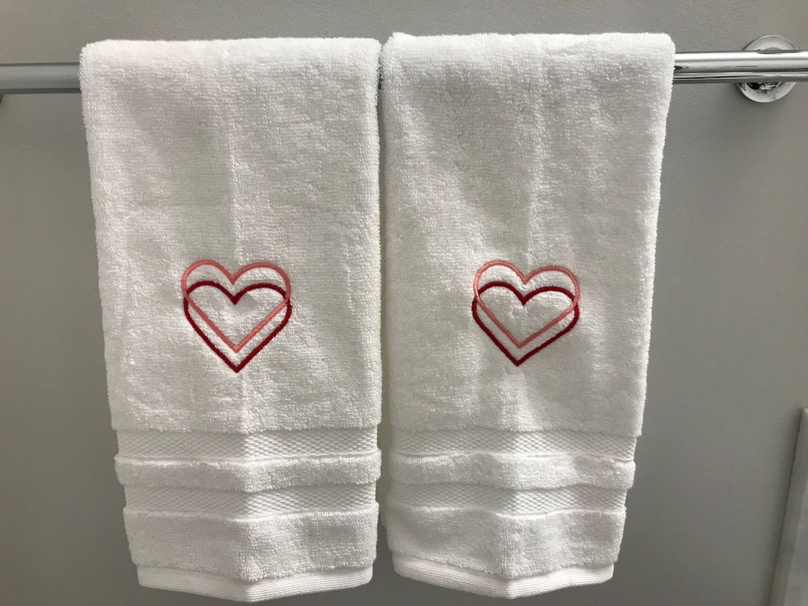 Set of Two Heart Hand Towels Valentine's Day Towels Etsy