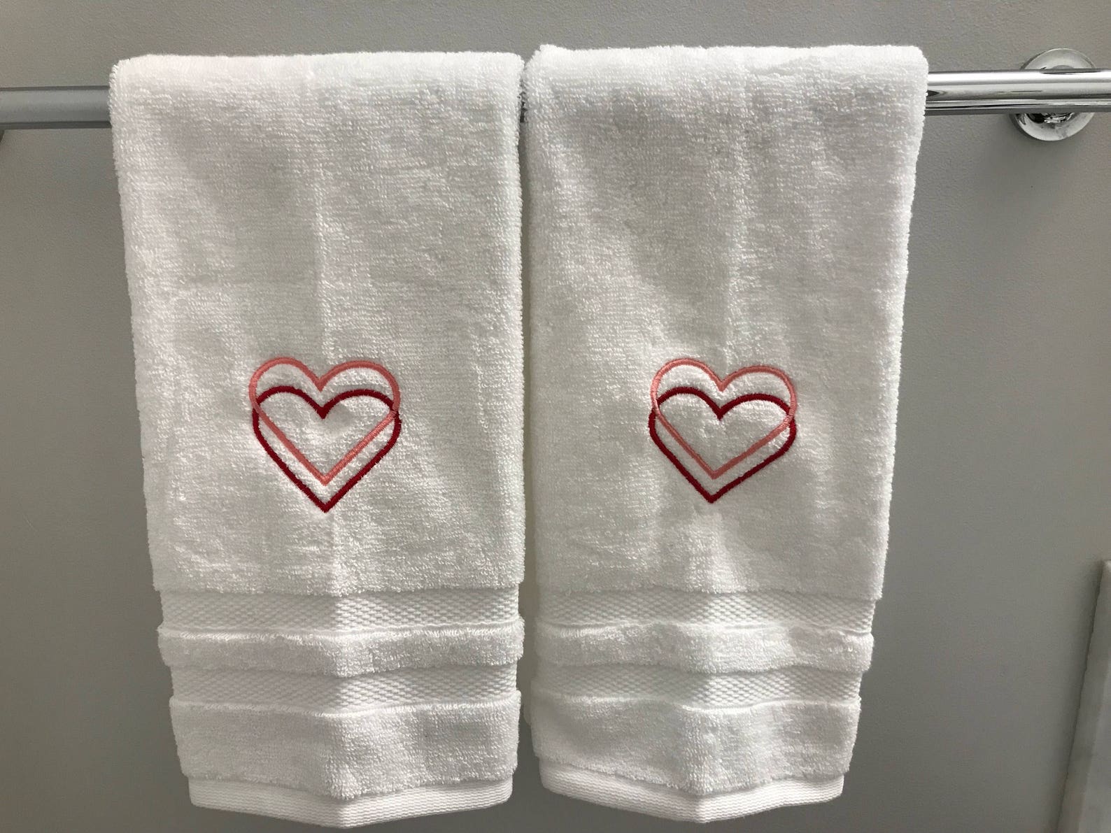 Set of Two Heart Hand Towels Valentine's Day Towels Etsy