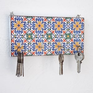 Schlüsselhalter für Wand blaue folkloristische Verzierung, Blaues Blumenholz-Dekor, Eingangsbereich-Organisator
